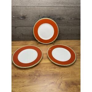 Minton England 10.75" Dinner Plate AS5112 Terracotta & Gold Rope Rim ~ 3 Pc Set